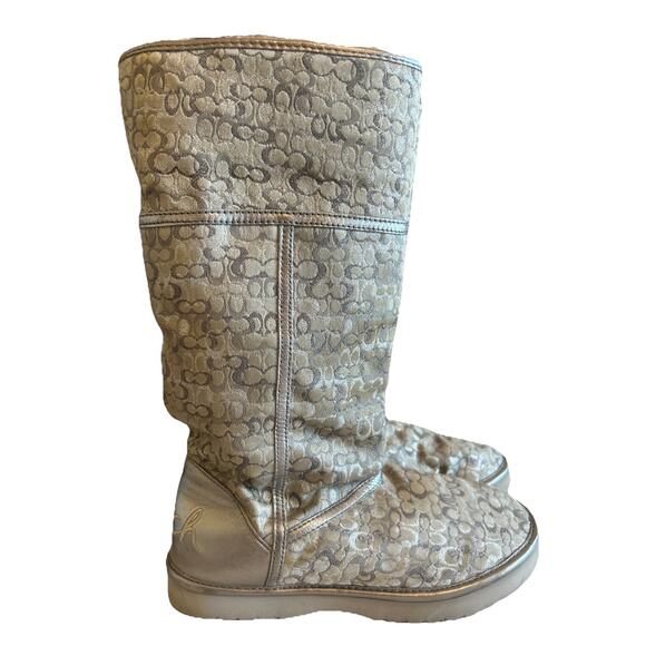 Coach Women’s Size 6B Boots Logo Silver Nikole Mid Calf Shearling Signature - Picture 2 of 16